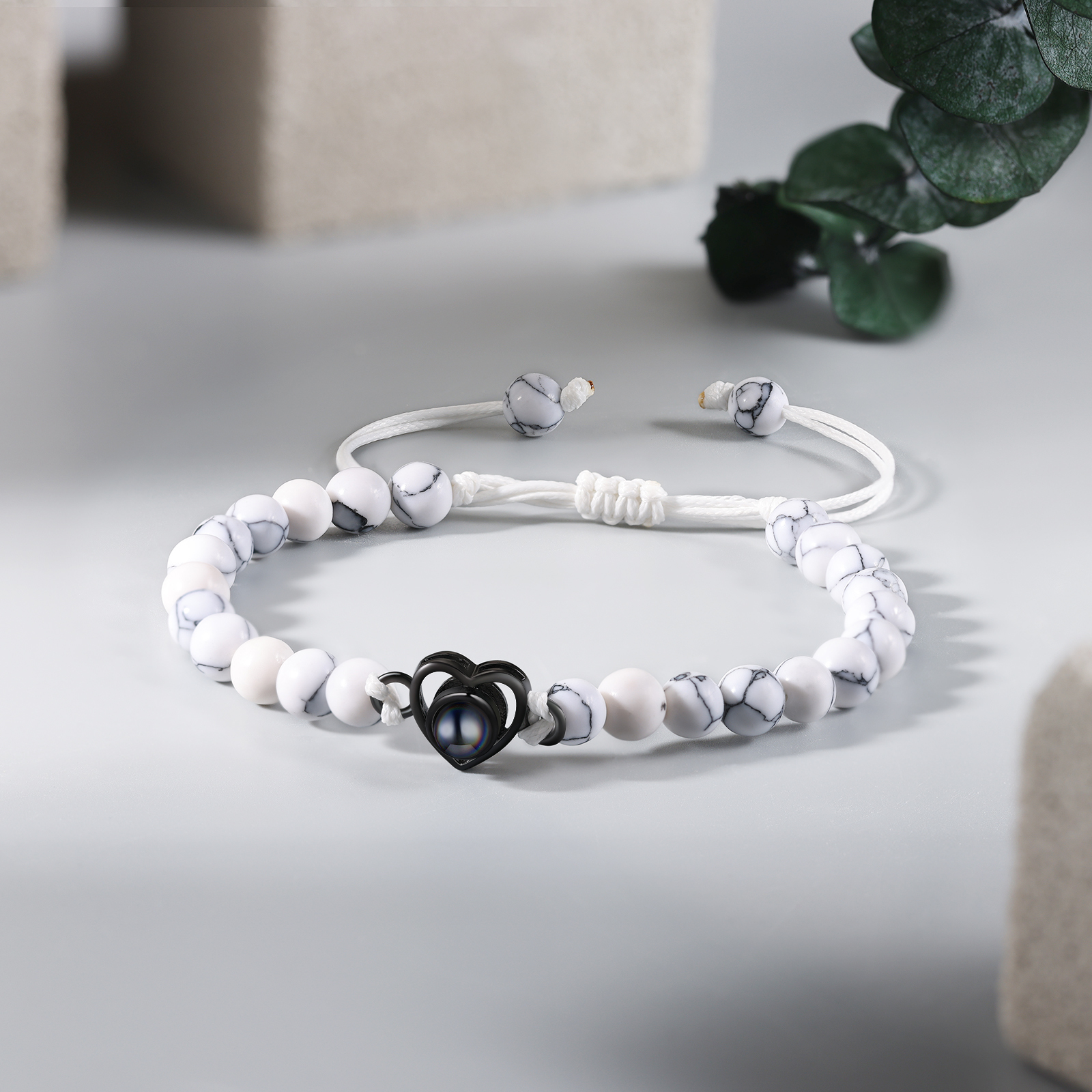 Personalised Projection Beaded Bracelet Customised Photo Bracelet White Adjustable Bracelet Personalised Gift for Couples-Jessemade AU