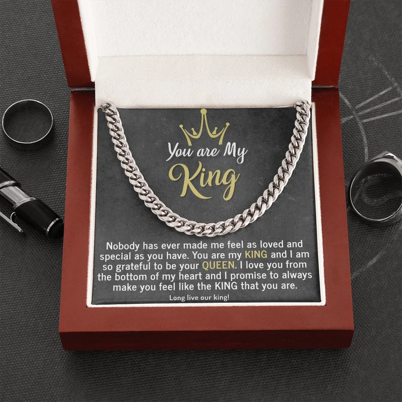 To My Man-Cuban Link Chain Necklace Gift Set "You Are My King"-Jessemade AU