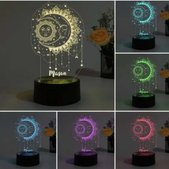 Personalised Moon and Sun Night Light Custom Name Gifts For Kids-Jessemade AU