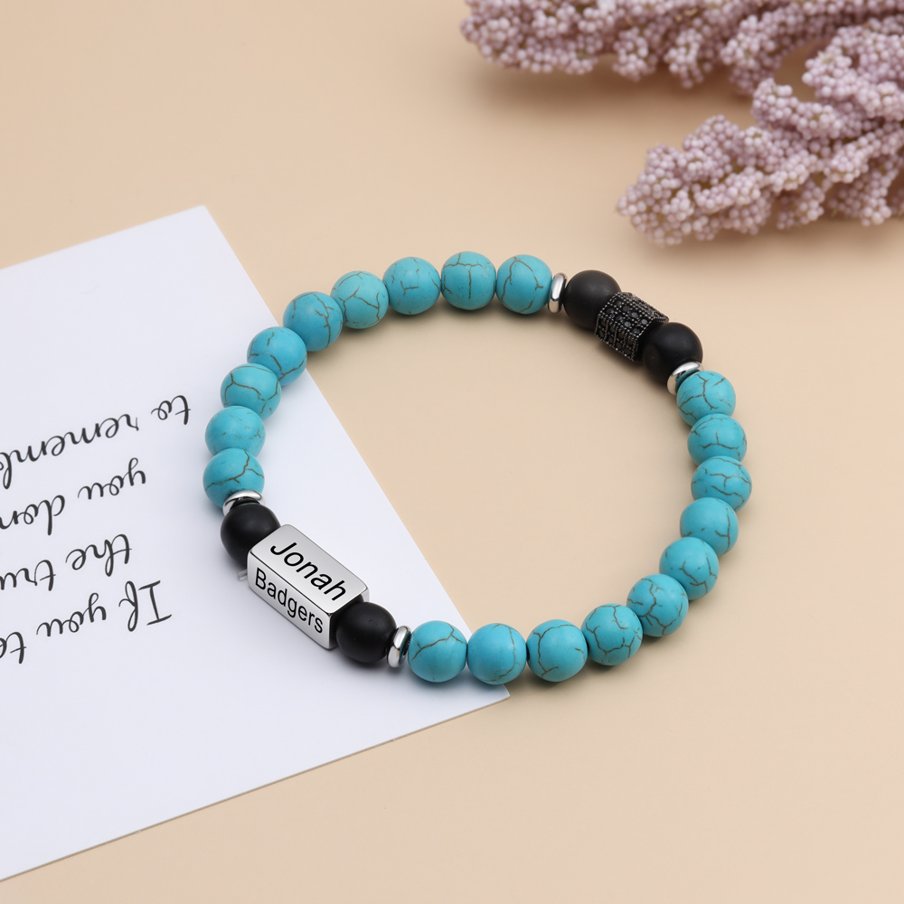 Personalised Round Beads Bracelet Custom Names Men's Bracelet Gifts For Him-Jessemade AU