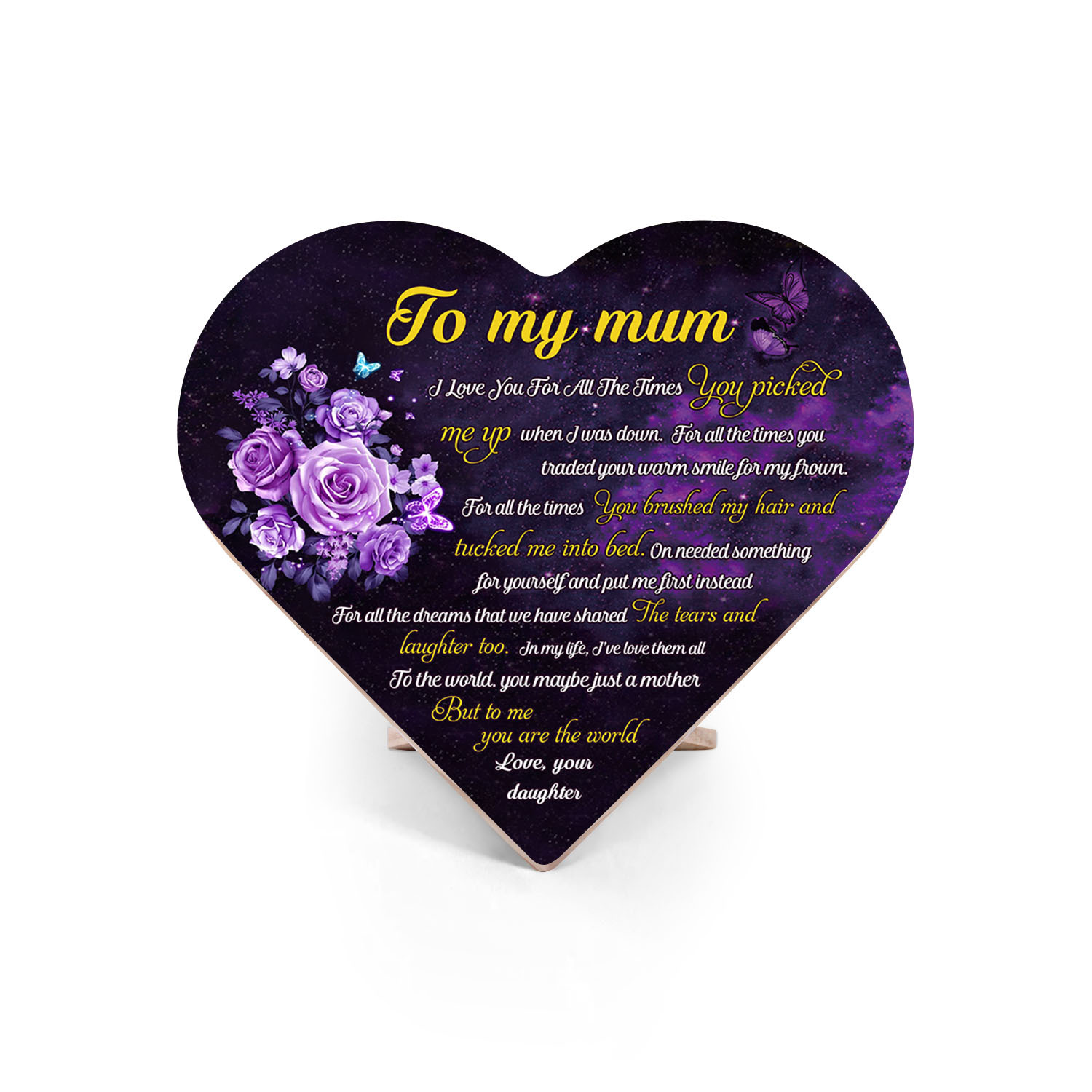 To My Mum Wooden Flowers Heart Keepsake Desktop Ornament Mothers Gifts-Jessemade AU