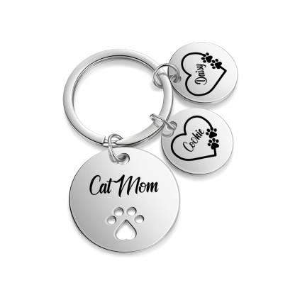 Personalised 2 Names & 1 Text Keychain Cat Paw Circle Charm Keychain Gift for Mother/Grandma-Jessemade AU
