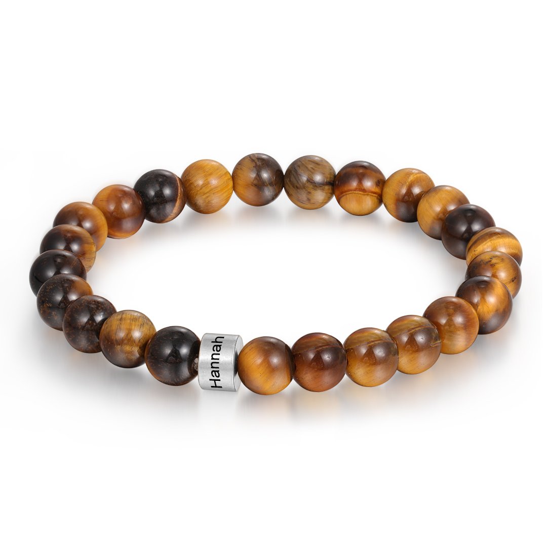 Customised 1 name Brown Tiger Eye Men's Bracelet Gift For Him-Jessemade AU