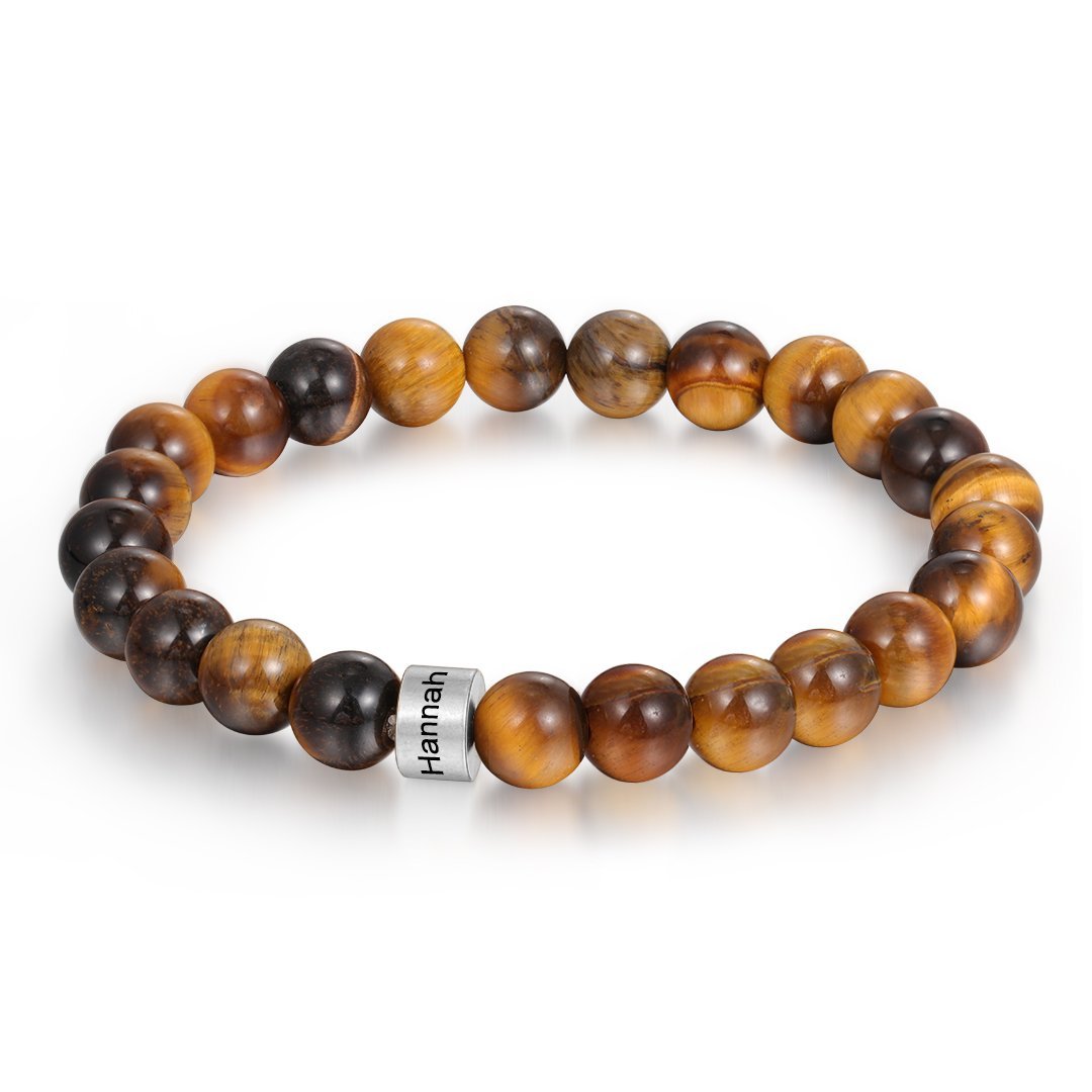 Customised 1 name Brown Tiger Eye Men's Bracelet Gift For Him-Jessemade AU