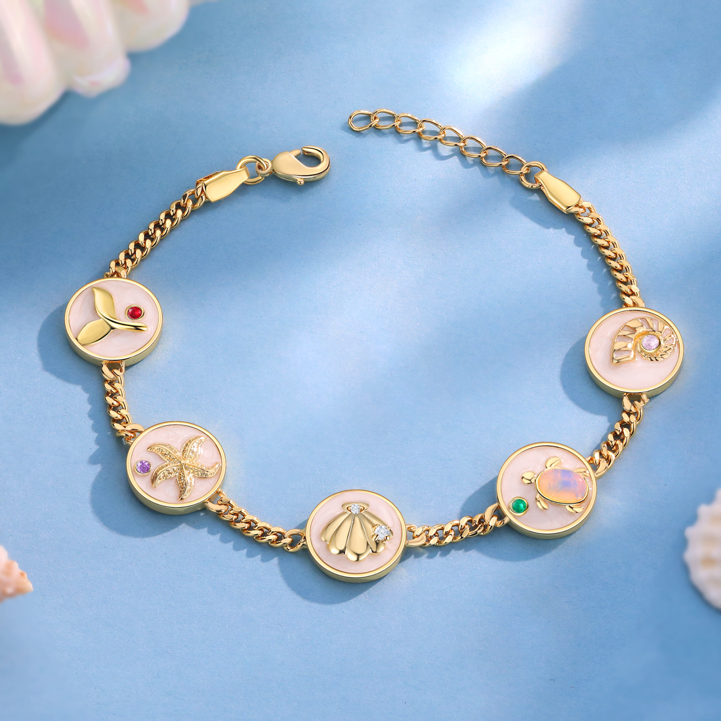 Personalised Women's Bracelet Customised 2-5 Names & Birthstones Bracelet Ocean Element Gift for Her-Jessemade AU