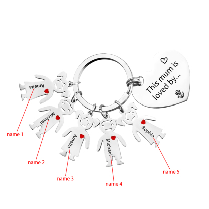 5 Names - Personalised Keychain with Kid Charm Engraved Names Keychain Mother's Day Gift for Mum-Jessemade AU