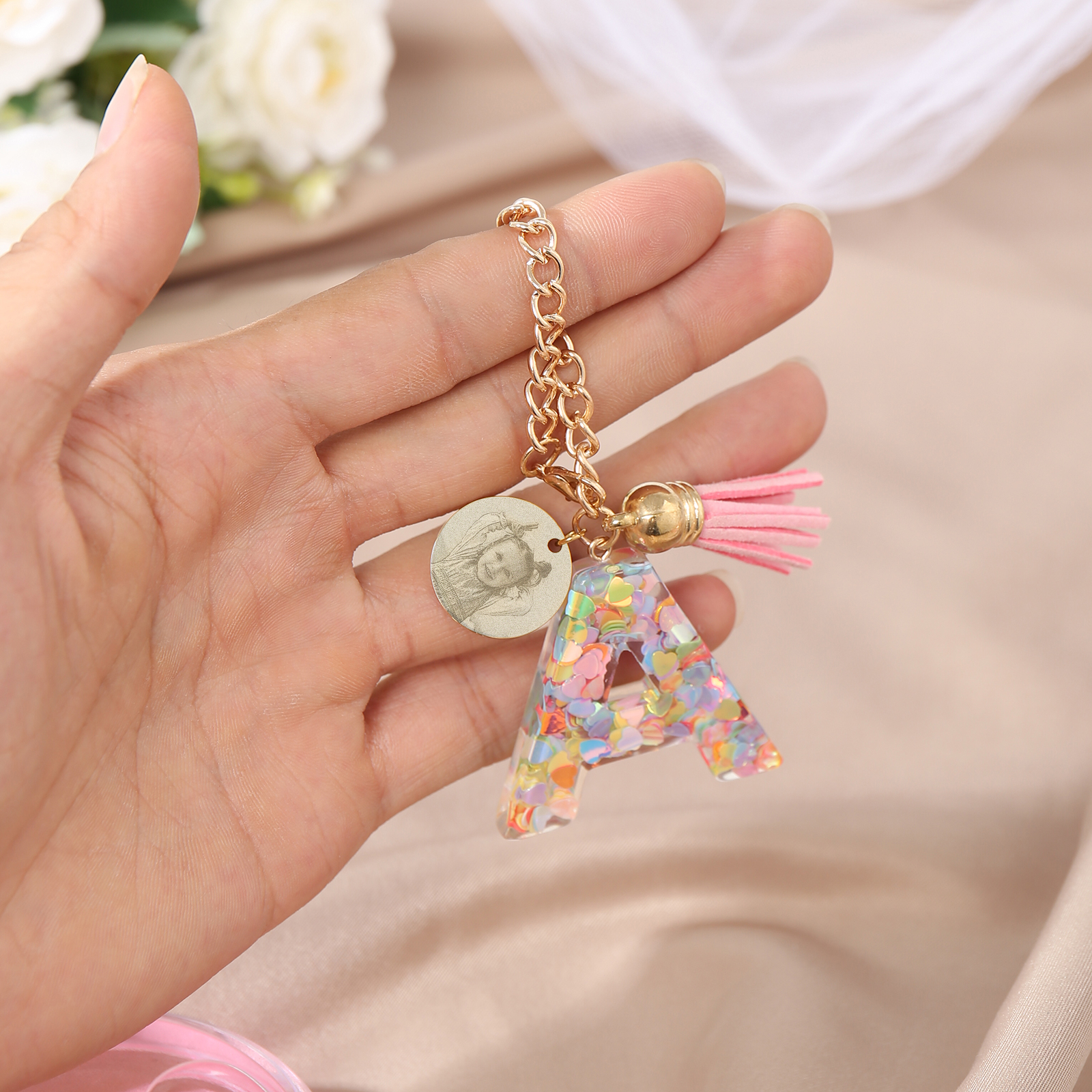 Personalised 26 Letters Pendant Custom 1 Photo Hanging Ornament Back-to-School Gift for Girls-Jessemade AU