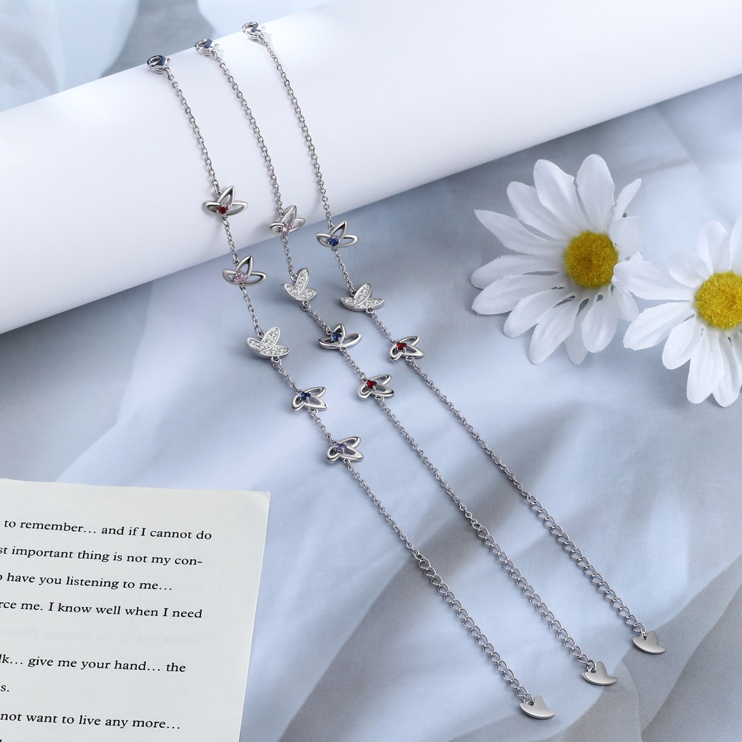 Personalised Butterfly Bracelet with 4 Birthstones Engraved Names Best Gift For Her-Jessemade AU