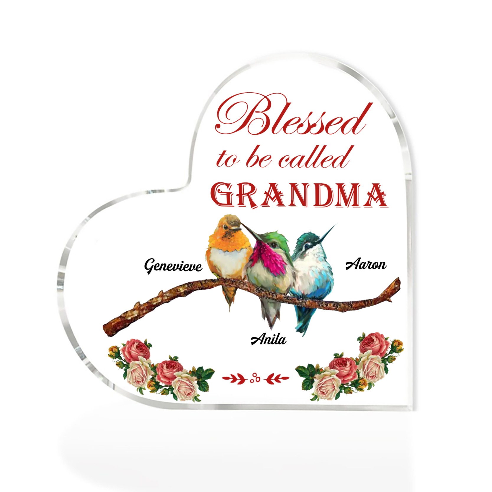 Acrylic Heart Keepsake Custom 4 Names Birds Decor Personalised Gifts for Grandma Mum-Jessemade AU