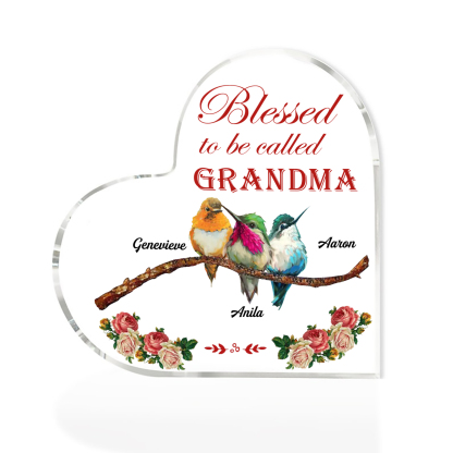 Acrylic Heart Keepsake Custom 4 Names Birds Decor Personalised Gifts for Grandma Mum-Jessemade AU