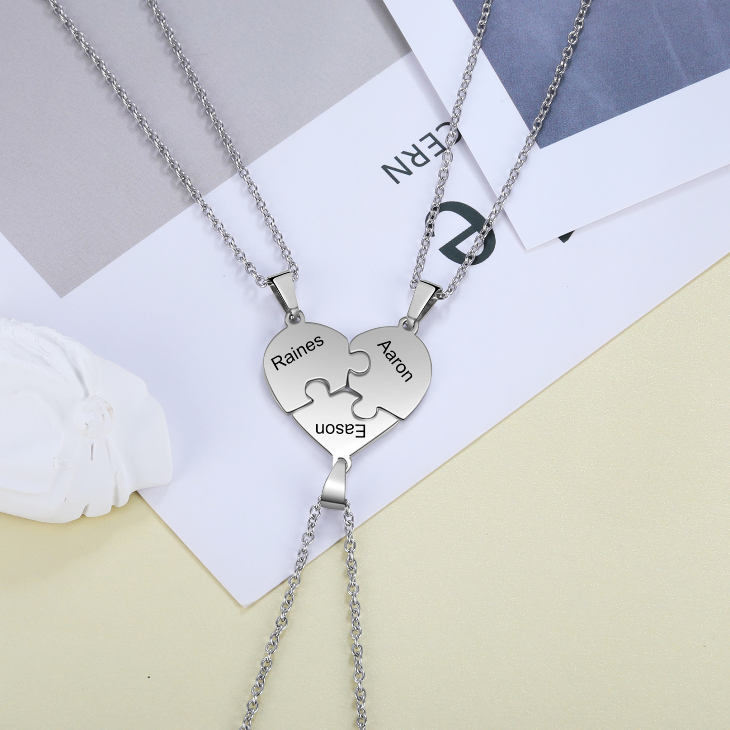 Personalised Heart Puzzle Necklace With 3 Names Gifts For Her-Jessemade AU