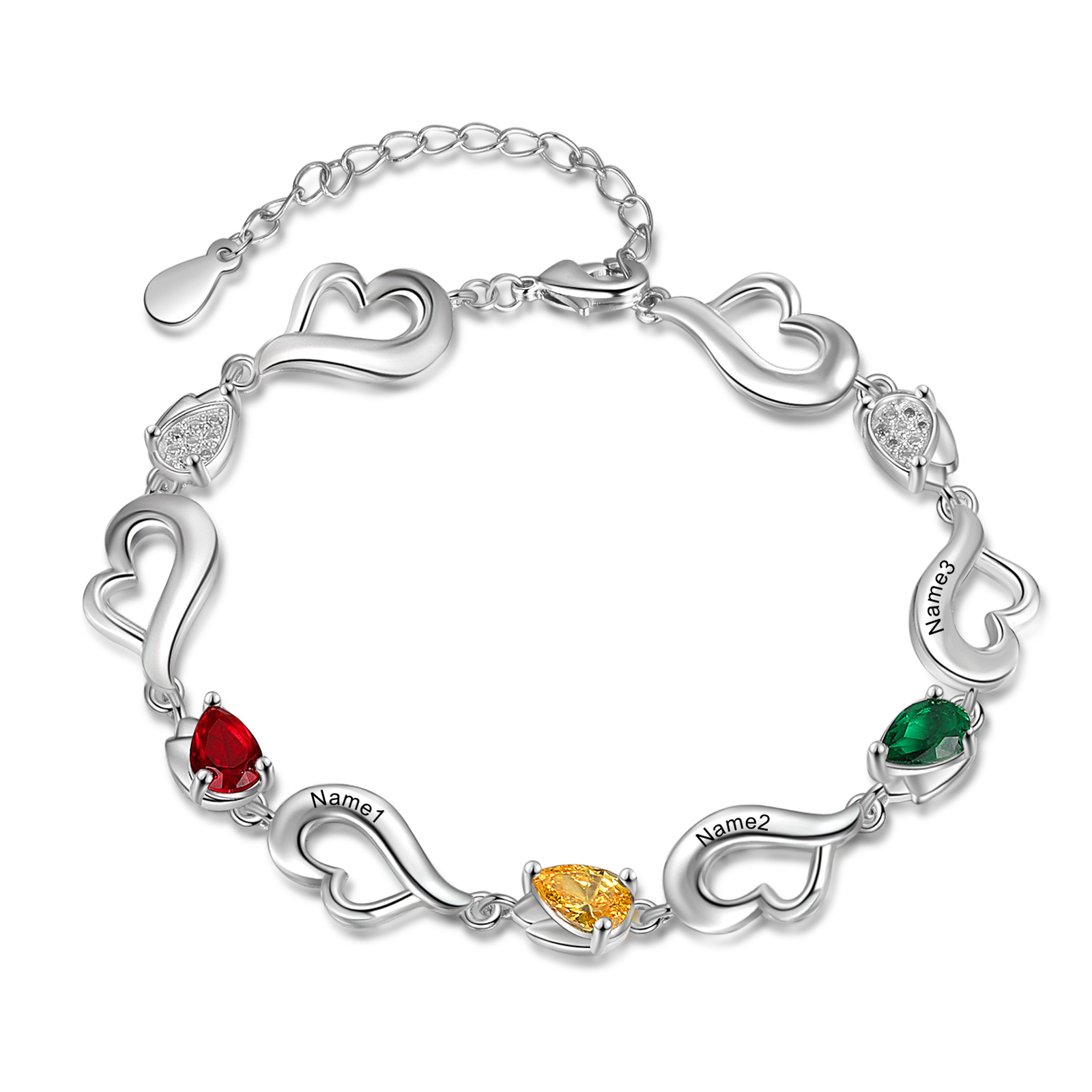 Personalised Heart Bracelet With 3 Birthstones Engraved Name Bracelet Gifts For Her-Jessemade AU