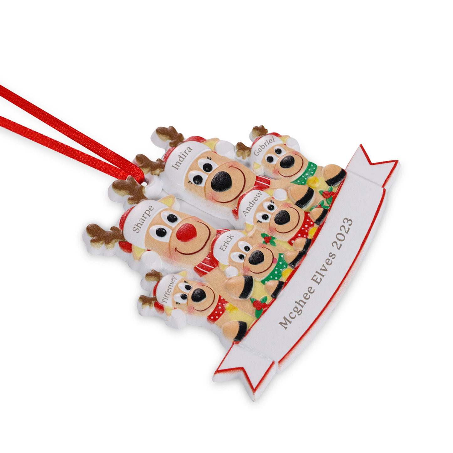 Personalised 6 Names & Text Reindeer Christmas Ornament Resin Christmas Tree Pendant for Family-Jessemade AU