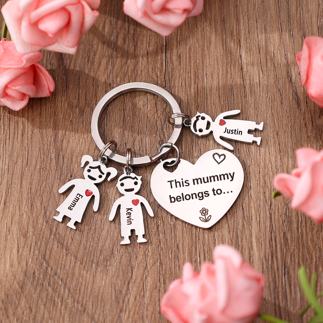 Personalised Heart Keychain With Engraved 1 Kid's Names Charm "This Mummy Belongs to" Mother's Day Gifts For Mum-Jessemade AU