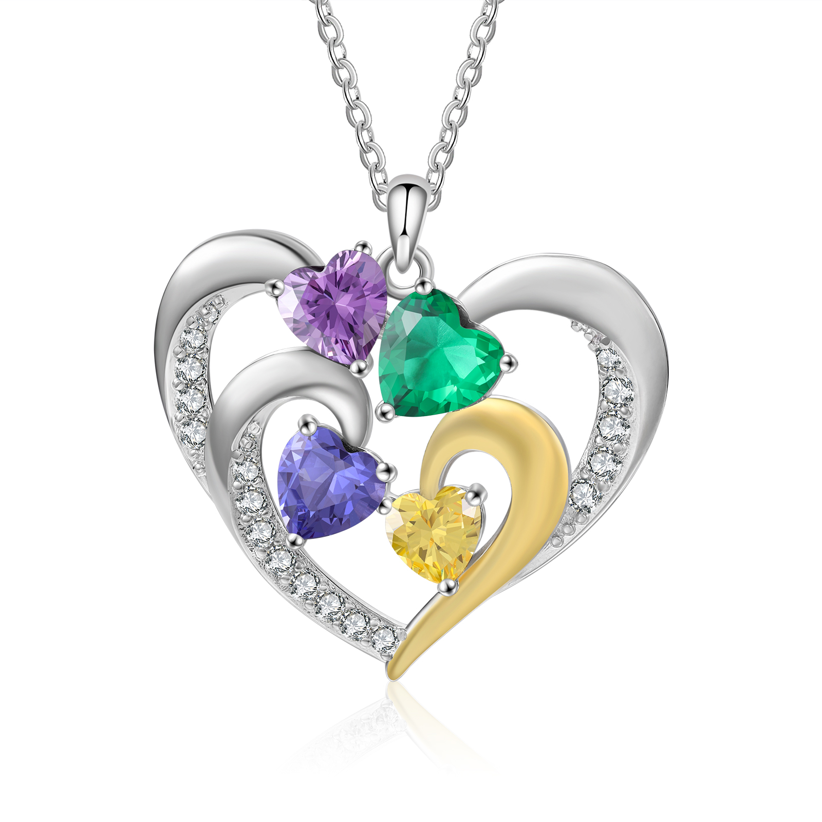 Personalised Intertwined Heart Pendant Necklace Custom 4 Birthstones & 4 Names Necklace Gifts for Her-Jessemade AU