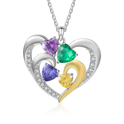 Personalised Intertwined Heart Pendant Necklace Custom 4 Birthstones & 4 Names Necklace Gifts for Her-Jessemade AU