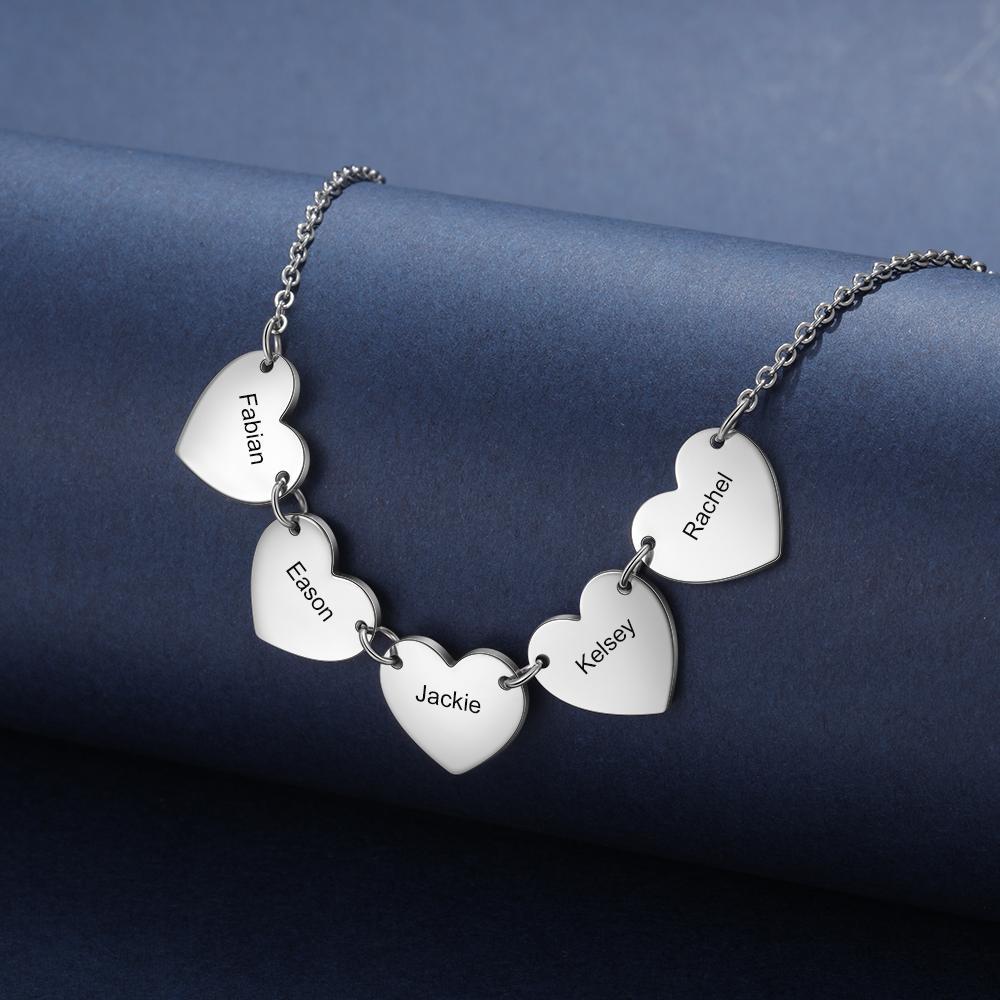 Personalised Heart Pendant Necklace Engraved 5 Names Gifts for Him-Jessemade AU
