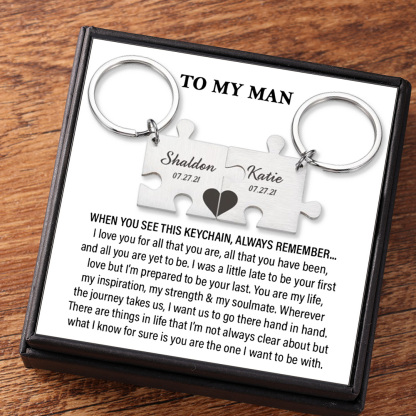 Puzzle Keychain Set Personalised 2 Names & Date Interlocking Keychain for Couple-Jessemade AU