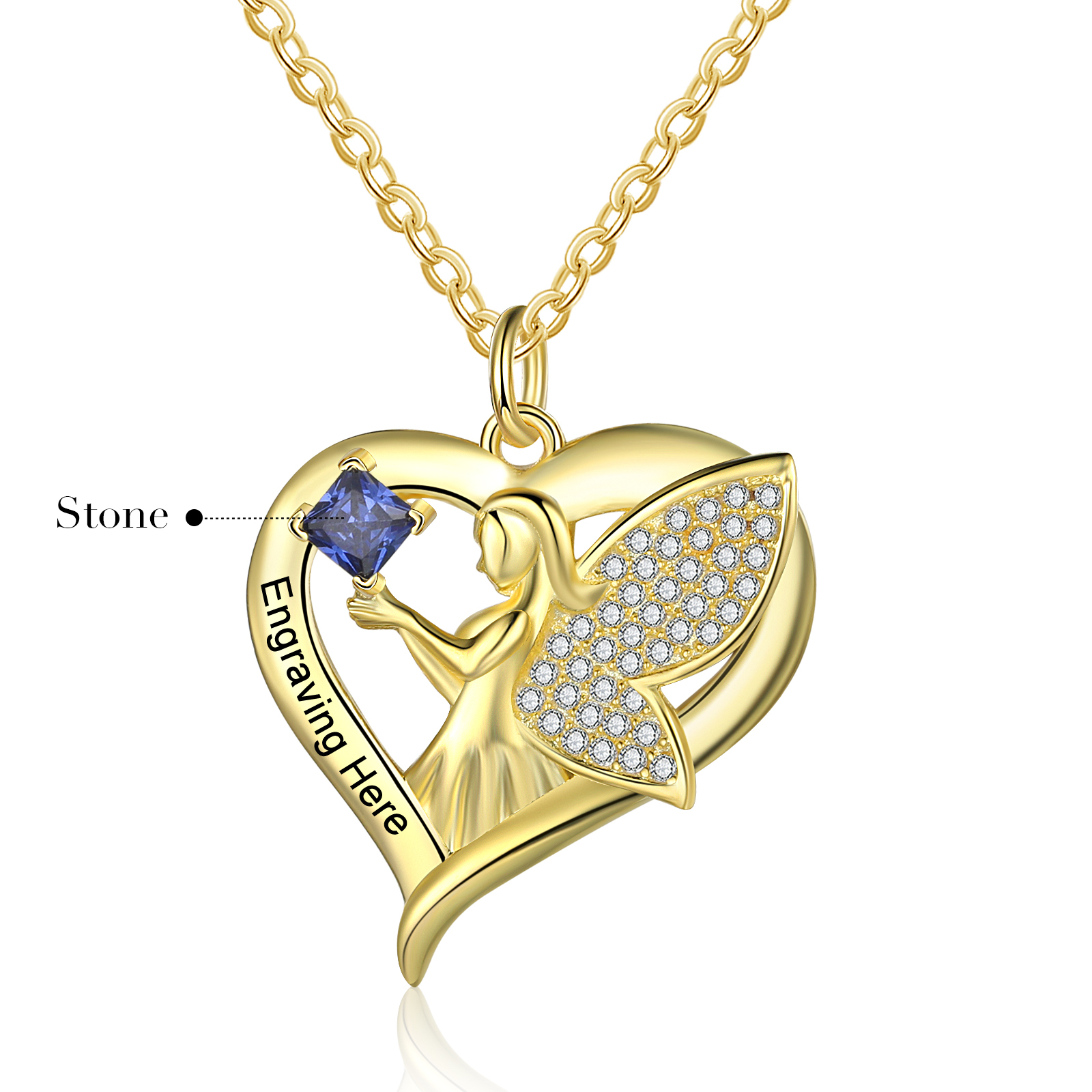 Personalised Heart Elf  Necklace With Birthstone Custom Text Gifts For Her-Jessemade AU