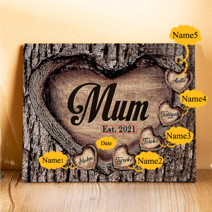 5 Names - Personalised Mum Wooden Plaque Custom Date & Names Home Decoration Hearts Gift for Mother-Jessemade AU