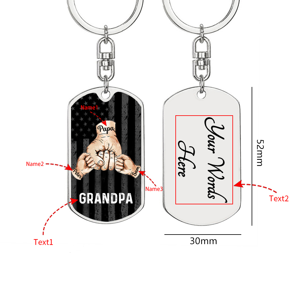Personalised Fist Bump Keychain Engrave 3 Names For Father/Grandpa-Jessemade AU