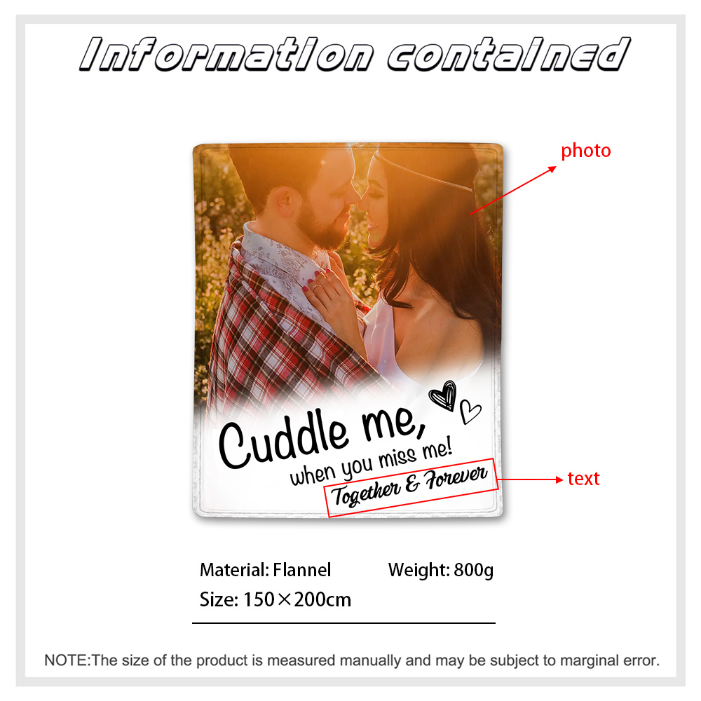 Personalised Couple Blanket Custom Photo & Text Blanket Valentine's Day Gift for Him/Her - Cuddle Me, When You Miss Me-Jessemade AU