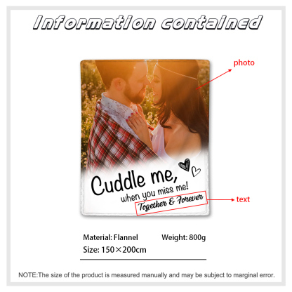 Personalised Couple Blanket Custom Photo & Text Blanket Valentine's Day Gift for Him/Her - Cuddle Me, When You Miss Me-Jessemade AU