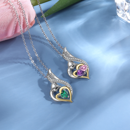 Personalised Heart Fox Necklace with Birthstone Engraved Name Gifts for Her-Jessemade AU