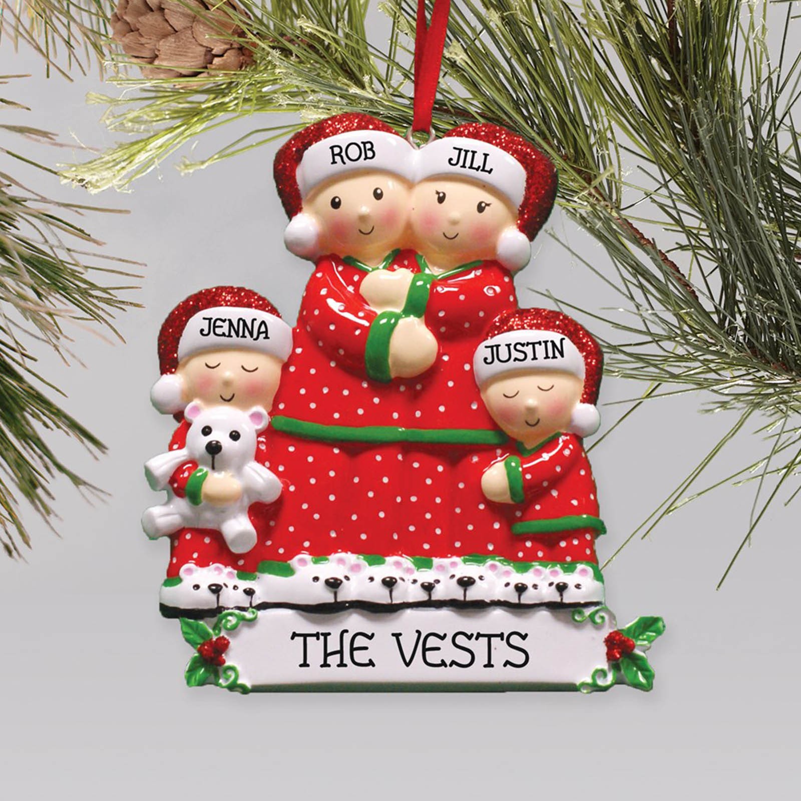Pajamas Christmas Ornament Custom 5 Names Hanging Ornament Gifts For Family-Jessemade AU