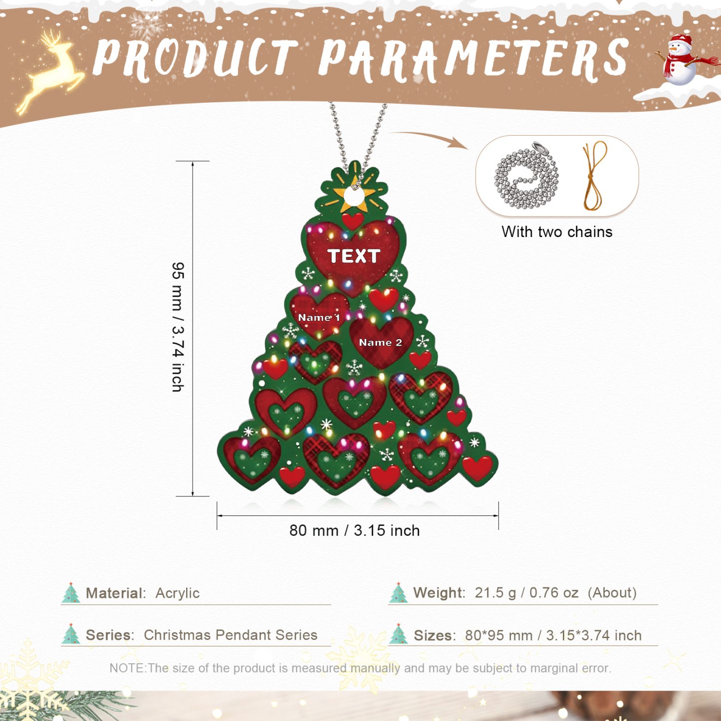 2 Names - Personalised Christmas Tree Ornament Customised Name & Text Acrylic Love Hanging Ornaments Gift for Family-Jessemade AU