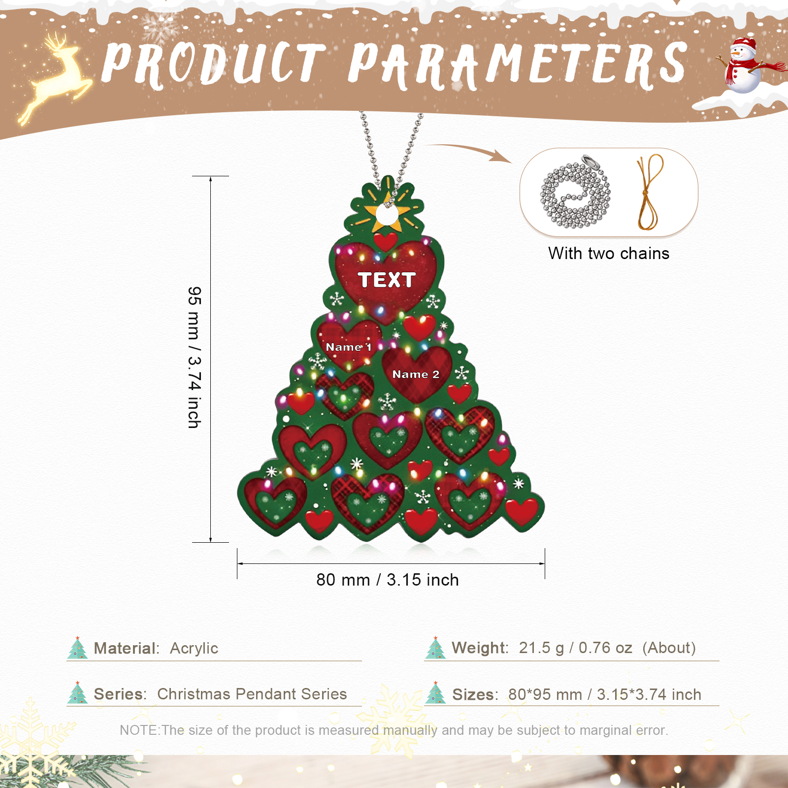 2 Names - Personalised Christmas Tree Ornament Customised Name & Text Acrylic Love Hanging Ornaments Gift for Family-Jessemade AU