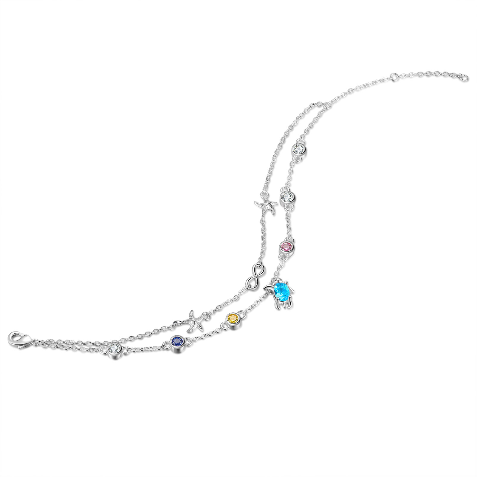 Personalised Women's Bracelet Custom 3 Birthstones Bracelet Sea Turtle Adjustable Bracelet Birthday Gift for Her-Jessemade AU