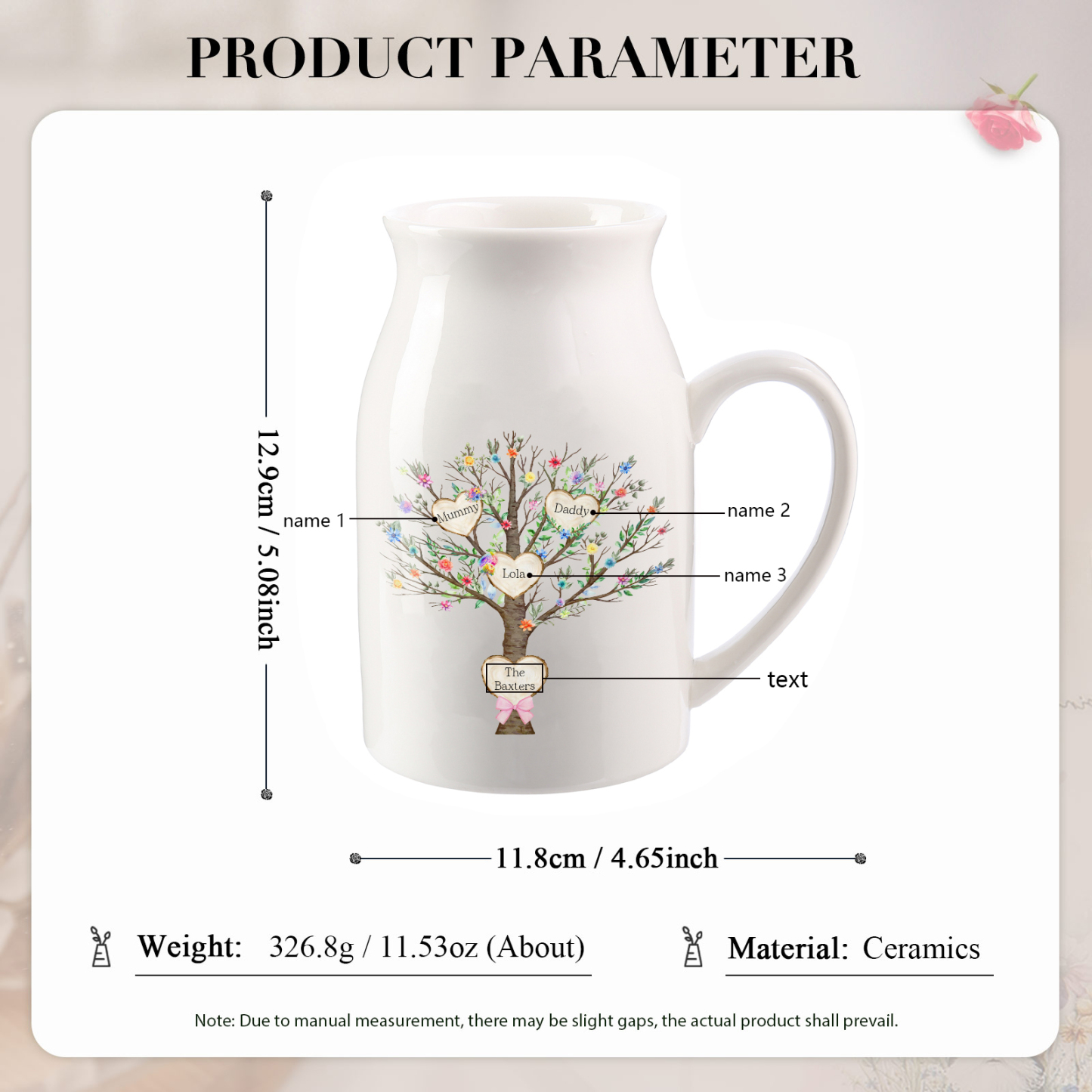 Personalised Ceramic Flower Vase Custom 2–8 Names & 1 Text Family Tree Vase Gift for Mother/Grandma-Jessemade AU