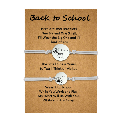 2 Pcs Bracelet Set Personalised Names & Birth Flowers Adjustable Bracelets with Message Card Back to School Gifts for Daughters-Jessemade AU