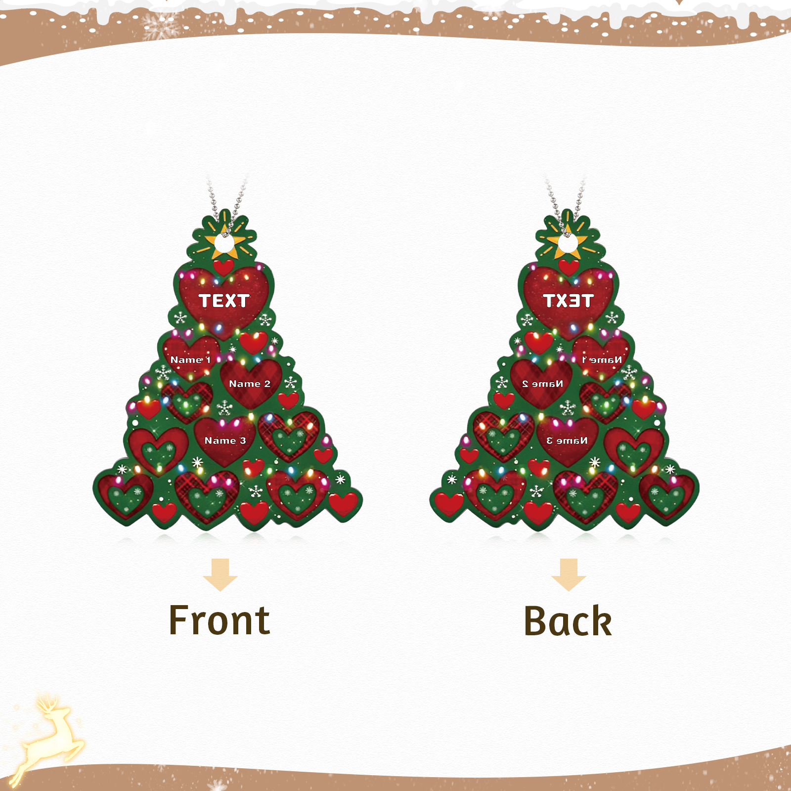 3 Names - Personalised Christmas Tree Ornament Customised Name & Text Acrylic Love Hanging Ornaments Gift for Family-Jessemade AU