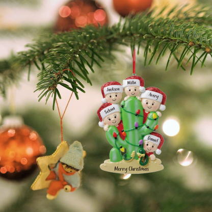5 Names - Personalised Cactus Ornament Customised Name & Text Christmas Tree Wooden Decor Gift for Family and Friends-Jessemade AU