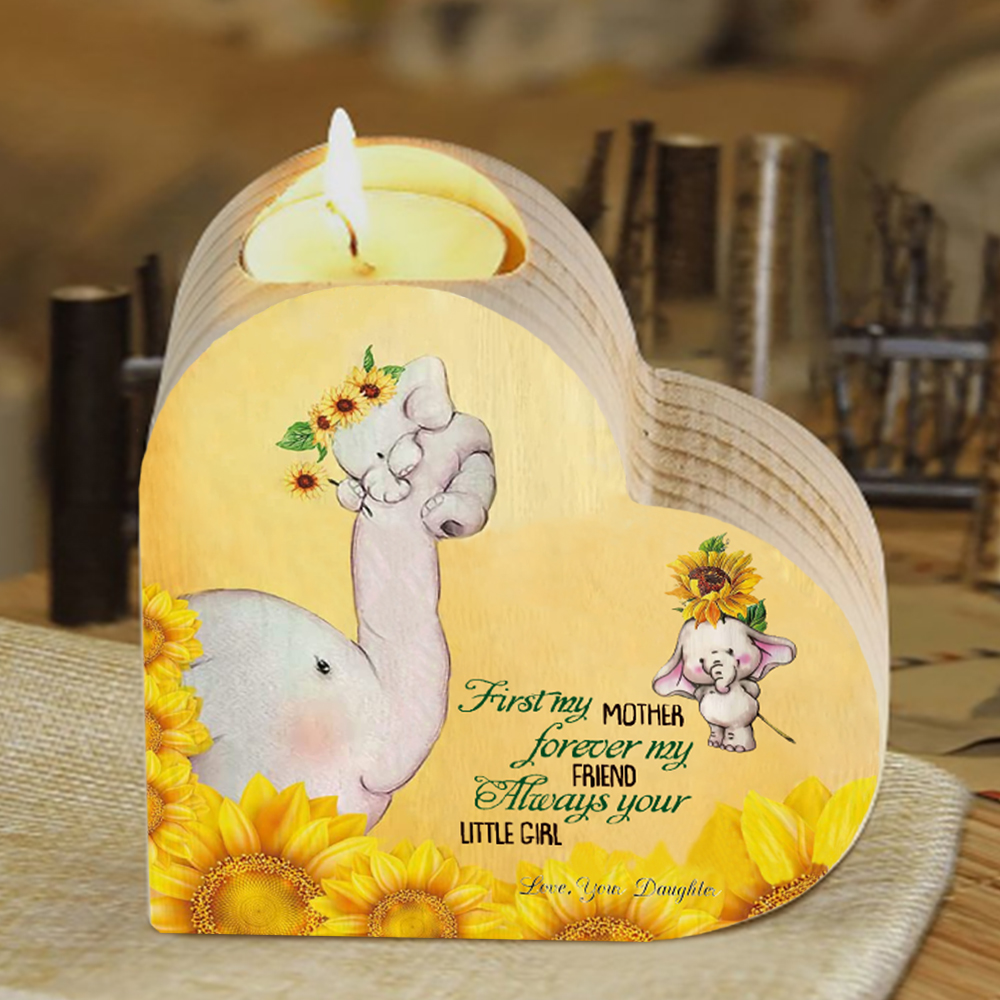 To My Mum-Wooden Heart Candle Holder Elephant Candlesticks "Always your little girl" Gifts For Mother-Jessemade AU