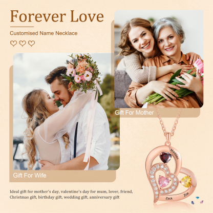 3 Names - Personalised Heart Pendant Necklace Customised Names & Birthstones Necklace Birthday Gift for Her-Jessemade AU