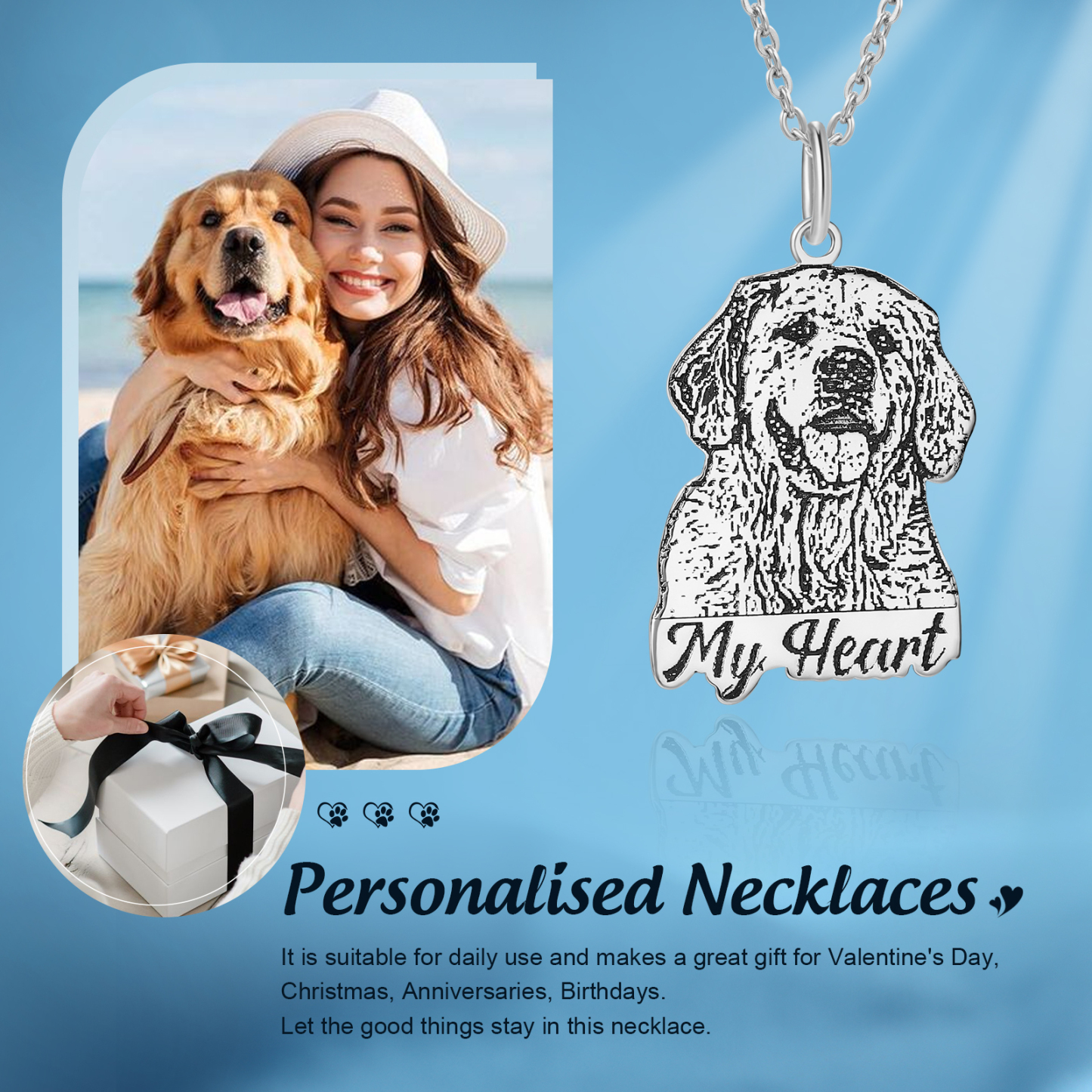 Pet Personalised Photo Necklace Engraved 1 Name Pet Memorial Cat Dog Necklace-Jessemade AU