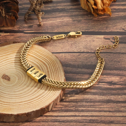 Personalised Men's Beaded Bracelet Custom 4 Names Adjustable Bracelets Stainless Steel Gifts for Him-Jessemade AU