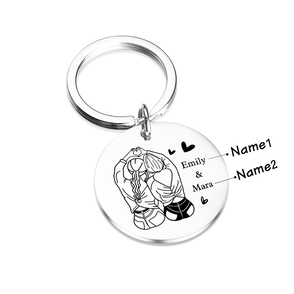 To My Sister Keychain Custom 2 Names Circle Keyring Metal Keychain Personalised Gift For Besties/Friends-Jessemade AU