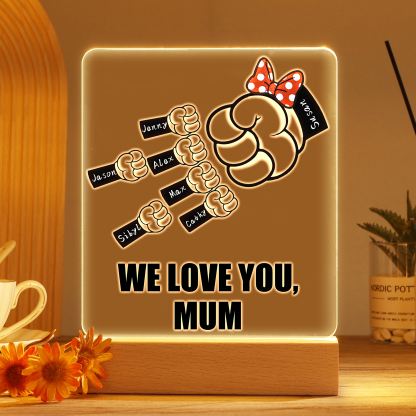 7 Names - Personalised Acrylic Night Light Custom Names & Text Fist Bump LED Lamp Gifts for Family-Jessemade AU