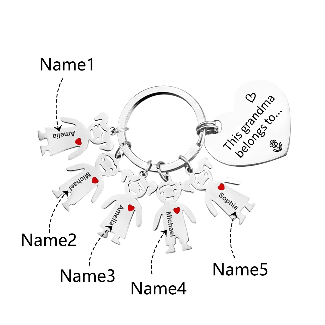 Personalised Keychain with Kid Charm Engraved 5 Names Family Keychain for Grandma-Jessemade AU