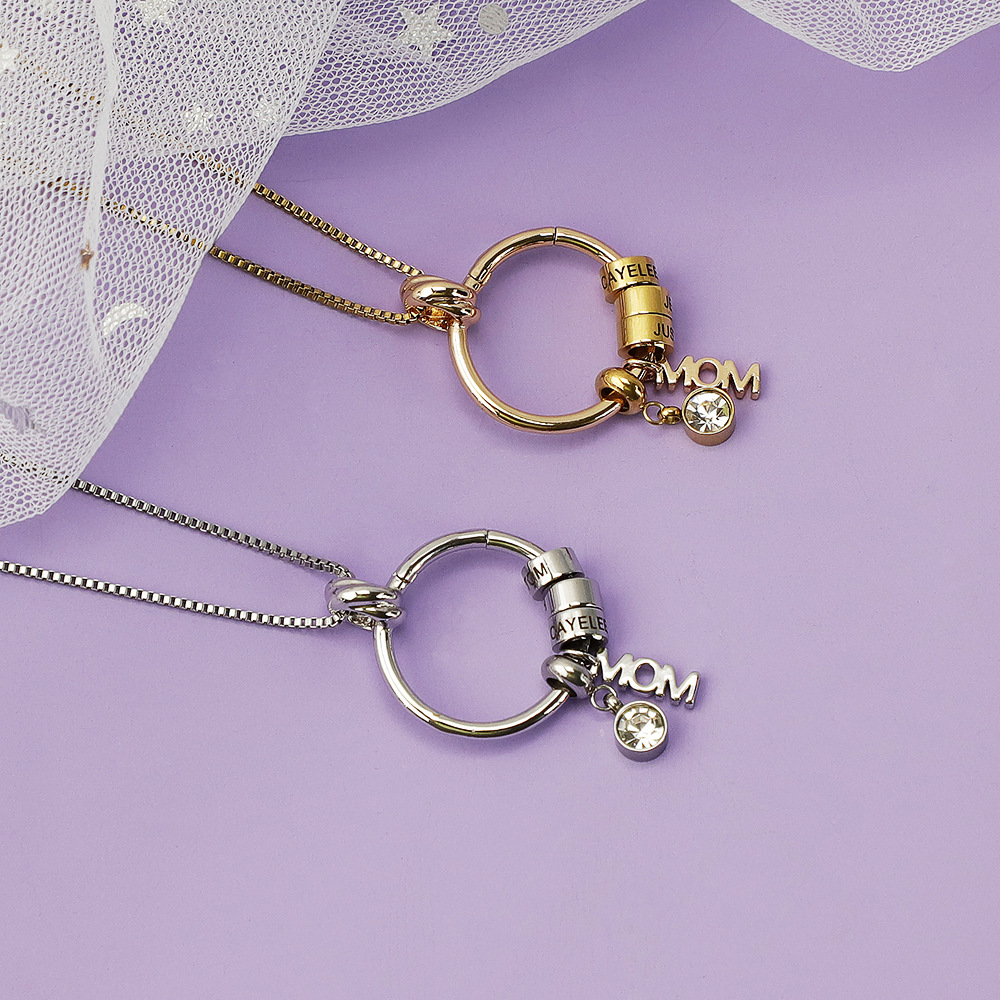 Personalised Round Necklace With Birthstones Custom 3 Names Necklace Gift For Mom-Jessemade AU