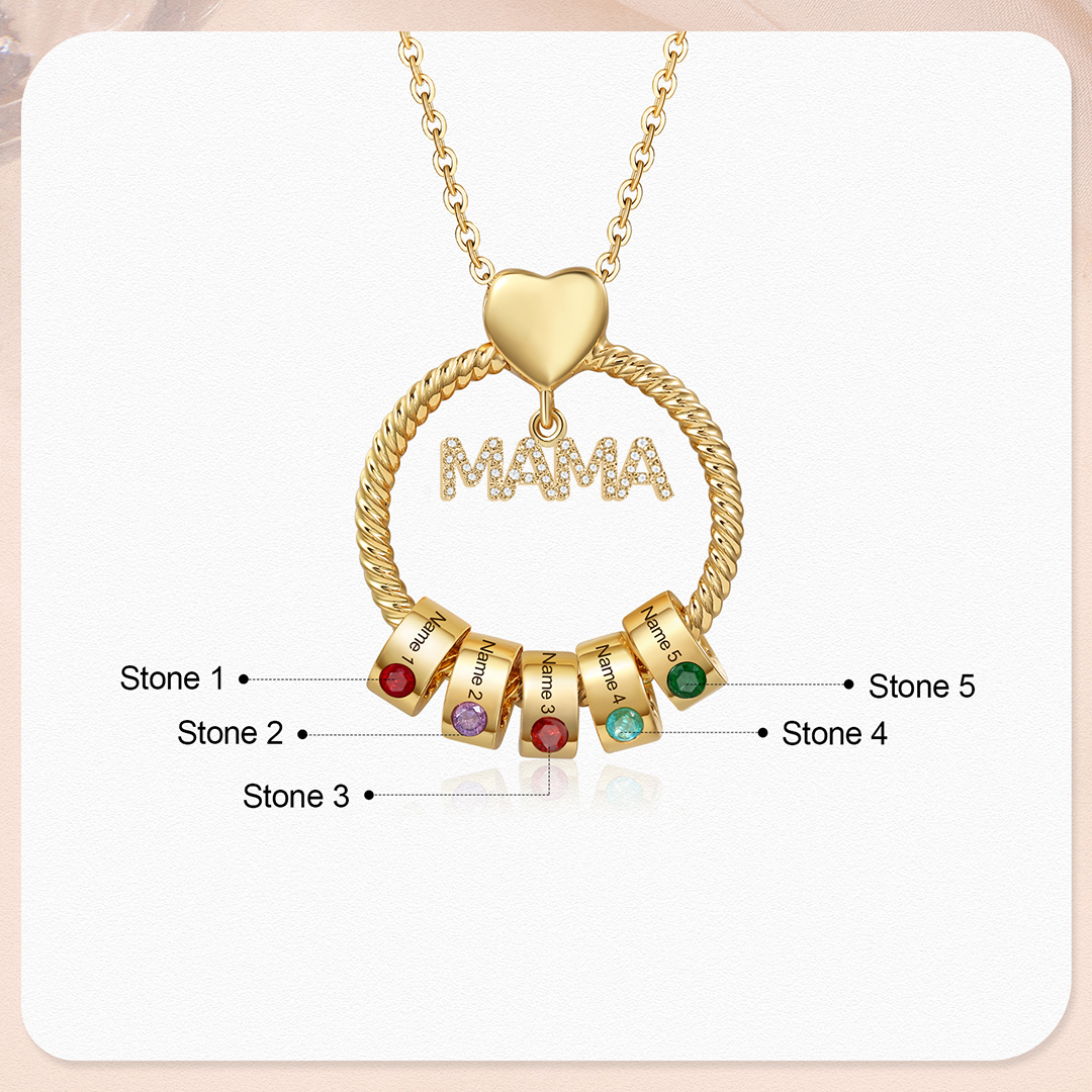 5 Names - Personalised Mama Circle Pendant Necklace Custom Names & Birthstones Necklace Mother's Day Gifts-Jessemade AU