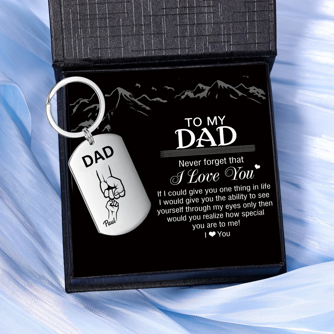 Personalised Dad Keyring Fist Bump Keychain Engrave 1 Name Father's Day Gifts-Jessemade AU