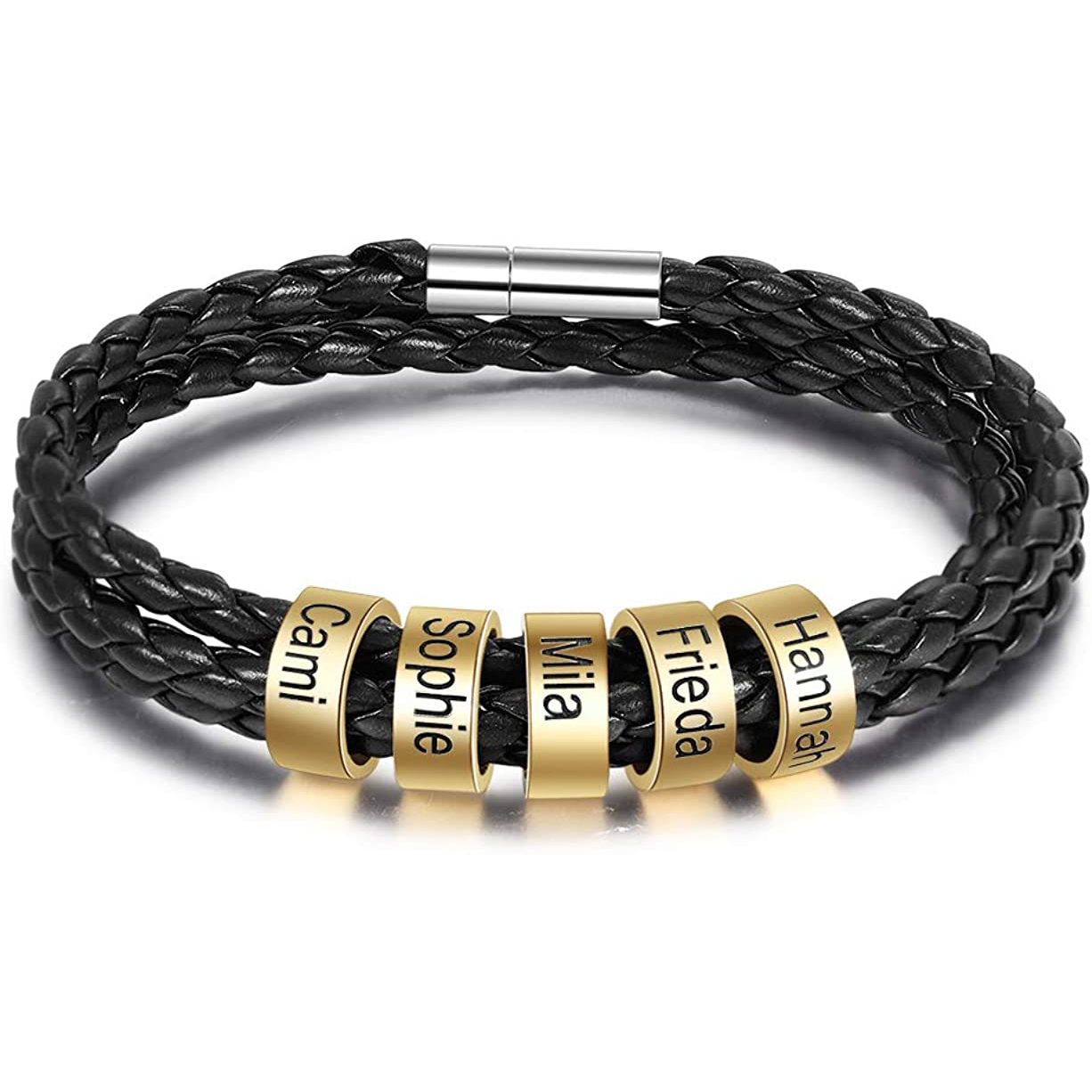 Father's Day Gift Men Braided Leather Bracelets with 5 Beads Bracelet Gifts for Him-Jessemade AU