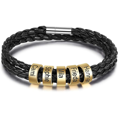 Father's Day Gift Men Braided Leather Bracelets with 5 Beads Bracelet Gifts for Him-Jessemade AU
