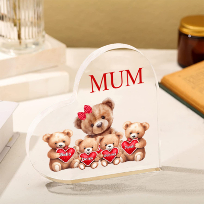 Personalised Acrylic Heart Keepsake Custom 2–9 Names Teddy Bear Ornaments Gifts for Grandma/Mum-Jessemade AU