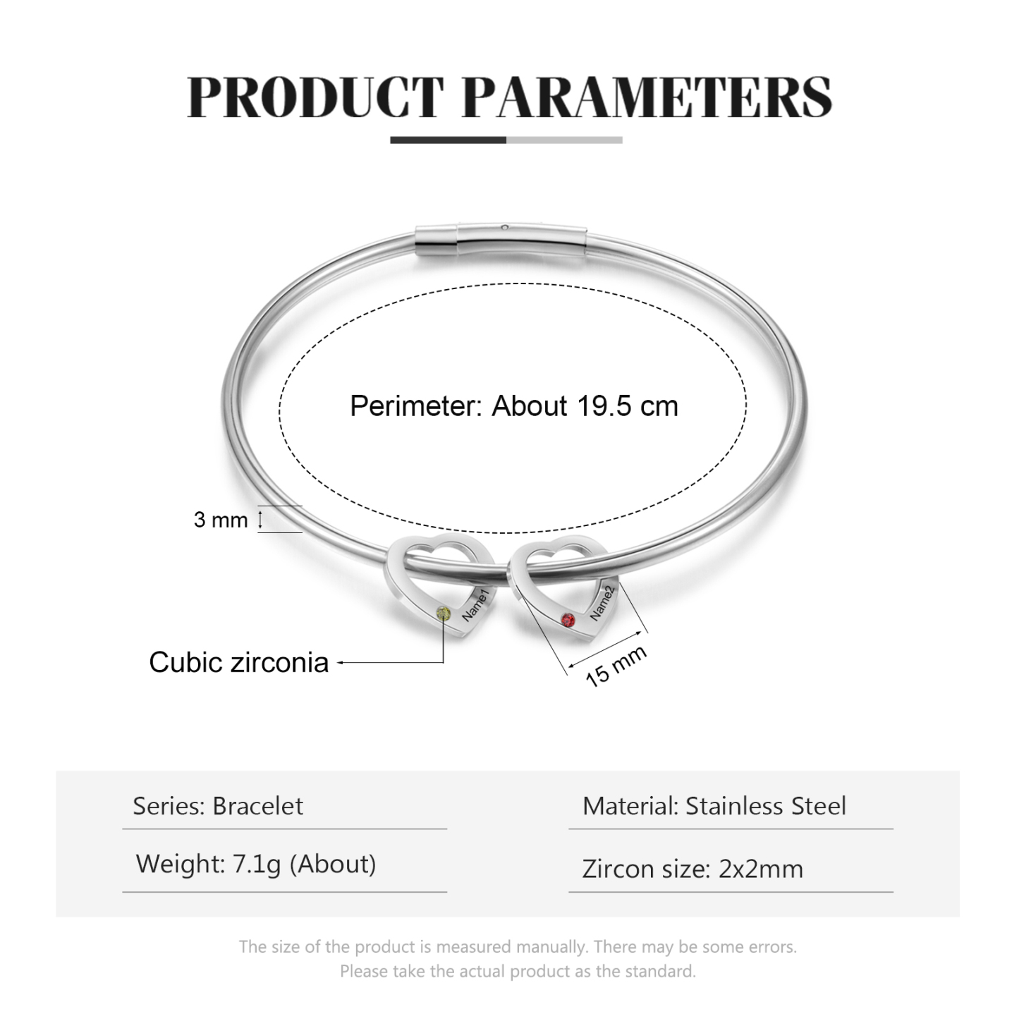 Personalised Heart Bracelet With 2 Birthstones Engraved Names Bracelet Gift For Women-Jessemade AU